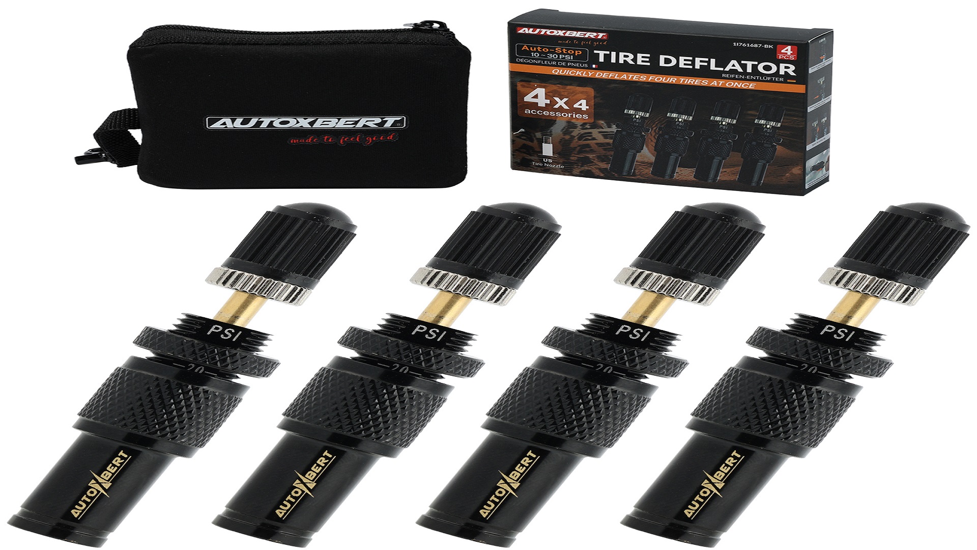 thumbnail video image 2 of AUTOXBERT 4PCS 10-30 PSI Adjustable Auto-Stop Tire Deflator Valve Kit offroad accessories, 2 of 10