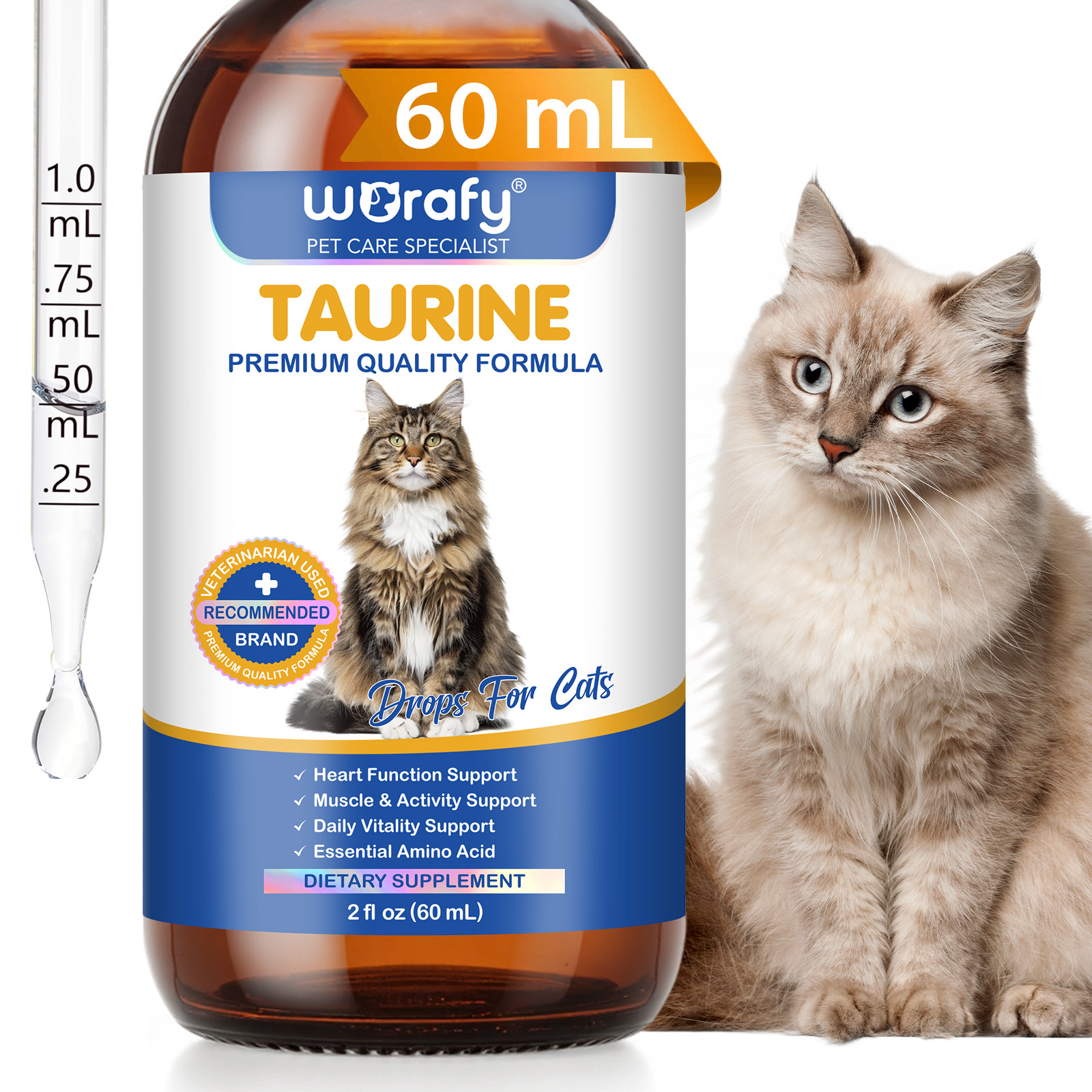 thumbnail video image 2 of Worafy Taurine Drops for Cats, Liquid Taurine Supplement for Heart Health, Vision Support, Immune Function, Energy & Vitality 2 fl oz, 2 of 11