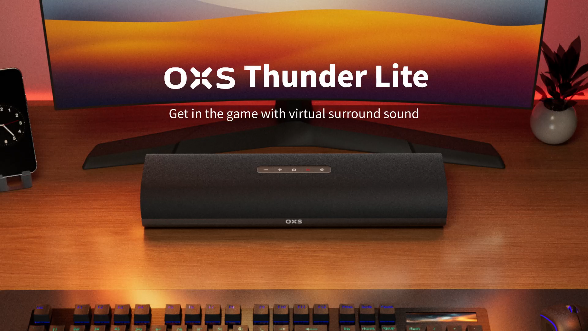 thumbnail video image 2 of OXS Thunder Lite 2.0-Channel Stereo Sound Bar with Bluetooth, 17.71 in Sound Bar, Black, 2 of 8