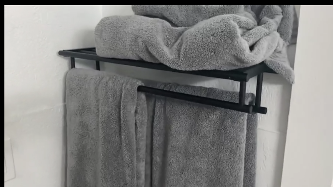 thumbnail video image 2 of Matte Black Towel Rack 24'' Bathroom Towel Shelf with Double Towel Bars SUS304 Stainless Steel Wall Mounted, B6003BK, 2 of 7