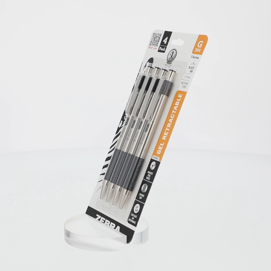 Zebra G-301 Stainless Steel Retractable Gel Pen, 0.7mm, Black Ink