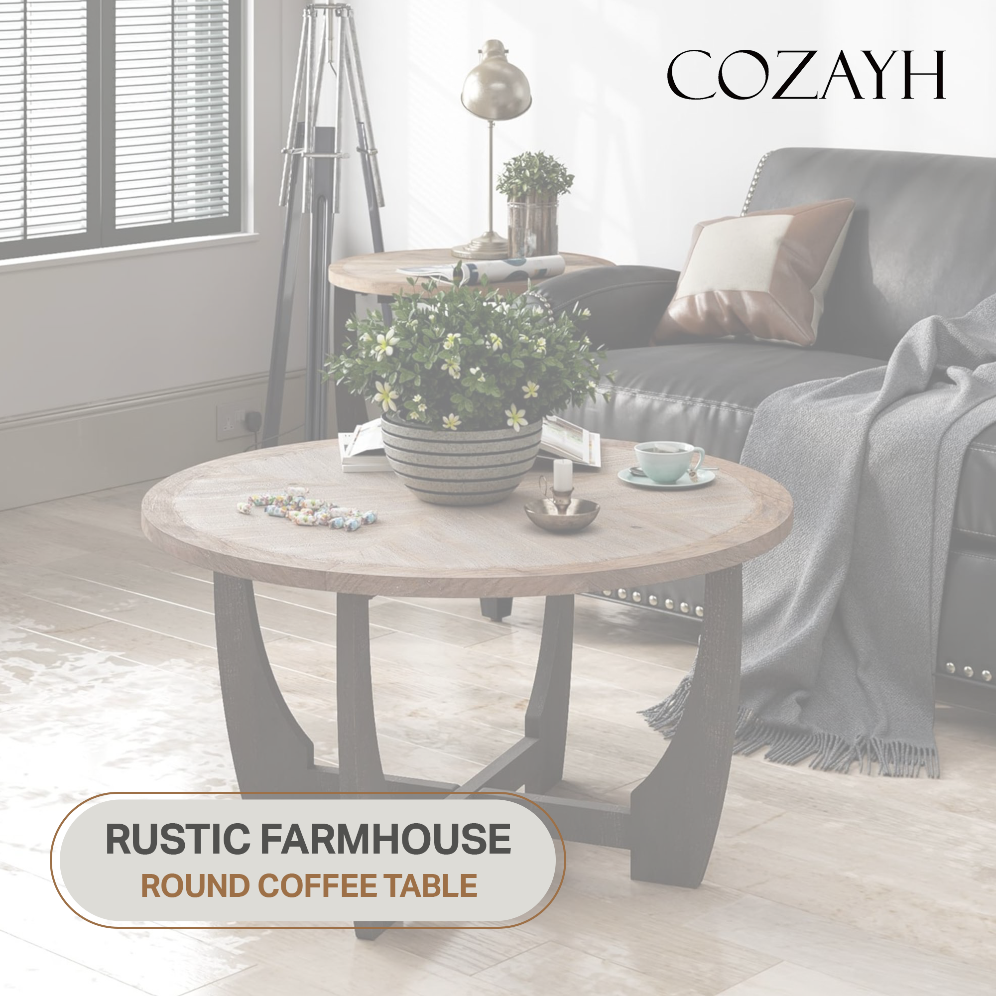 thumbnail video image 2 of COZAYH Rustic Farmhouse Coffee Table with Crisscross Base, French Country Accent Table for Family, Dinning or Living Room, Modern, Round, Vintage Brown Finish, MDF, 2 of 6