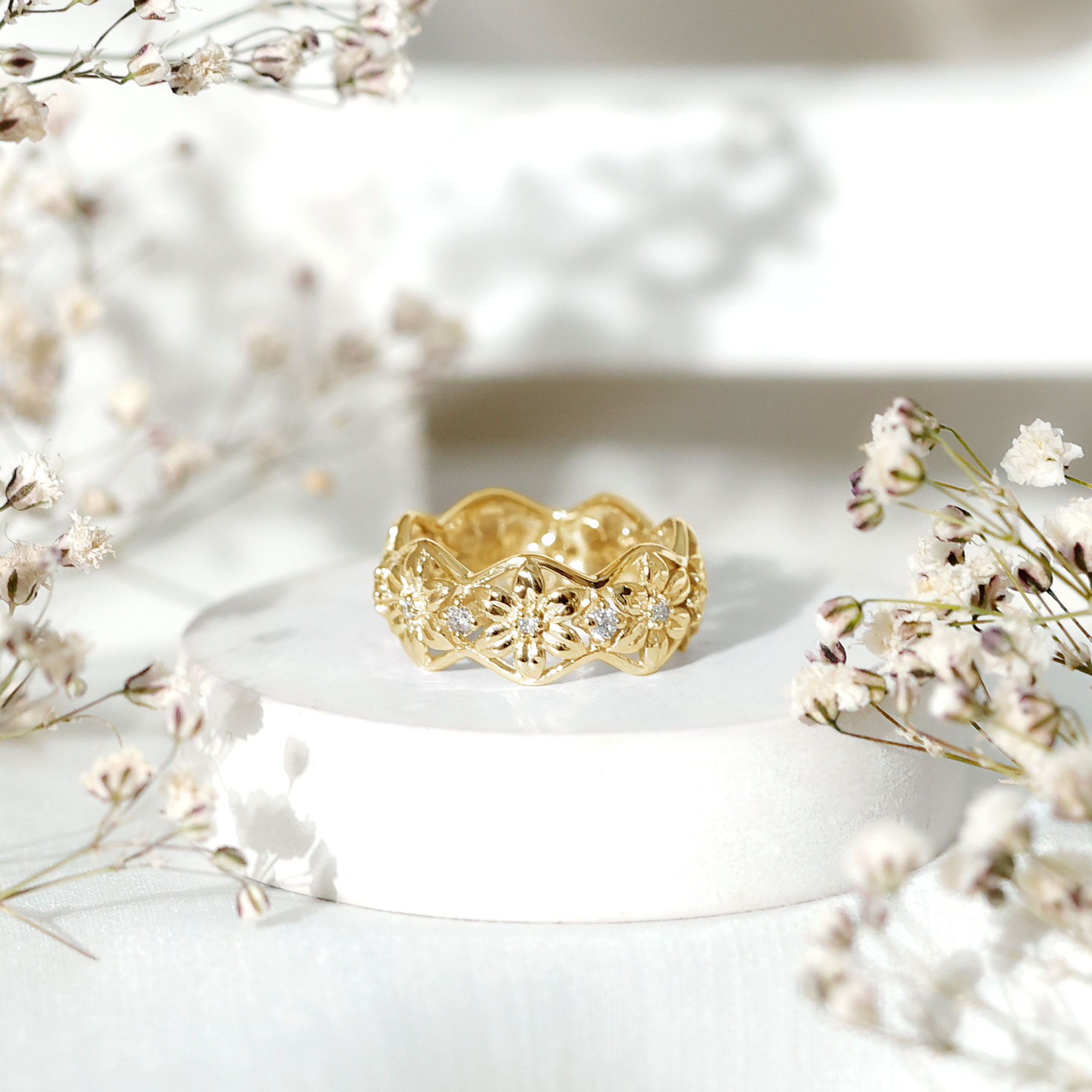 thumbnail video image 2 of Rosec Jewels Real Diamond Flower Wedding Band for Women - Nature Inspired Wedding Ring - HI-SI Quality - with Jewelry Box, 925 Sterling Silver, US 11.00, 2 of 9