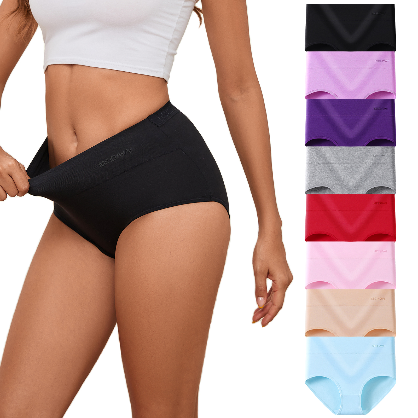 thumbnail video image 2 of 8PCS Women's Panties High-Waisted Belly Retraction C-Recovery Panties, 2 of 8