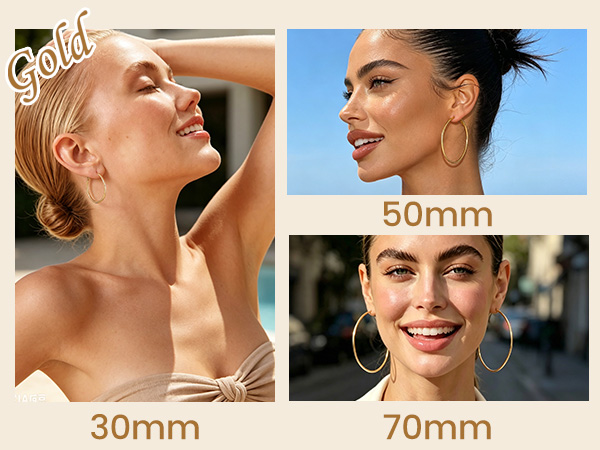thumbnail video image 2 of KeyStyle 14k Gold Plated Hoop Earrings for Women Lightweight Large Hoops Earring 70mm Christmas Birthday Gift, 2 of 10