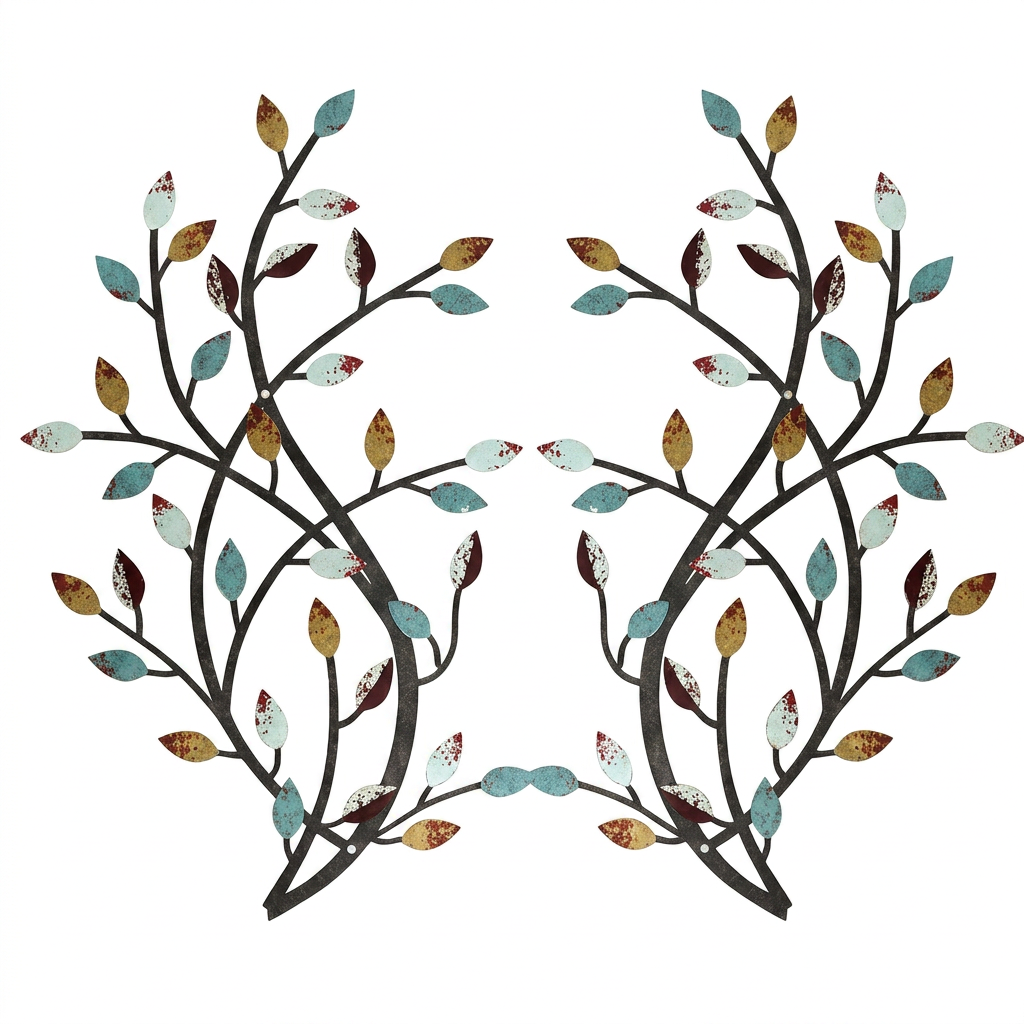 thumbnail video image 2 of 2 Pack Metal Branch Wall Decor, Multi Color Rustic Leaf Farmhouse Wall Hanging Wall Art for Living Room Hallway Indoor Outdoor Home Decor, 2 of 7