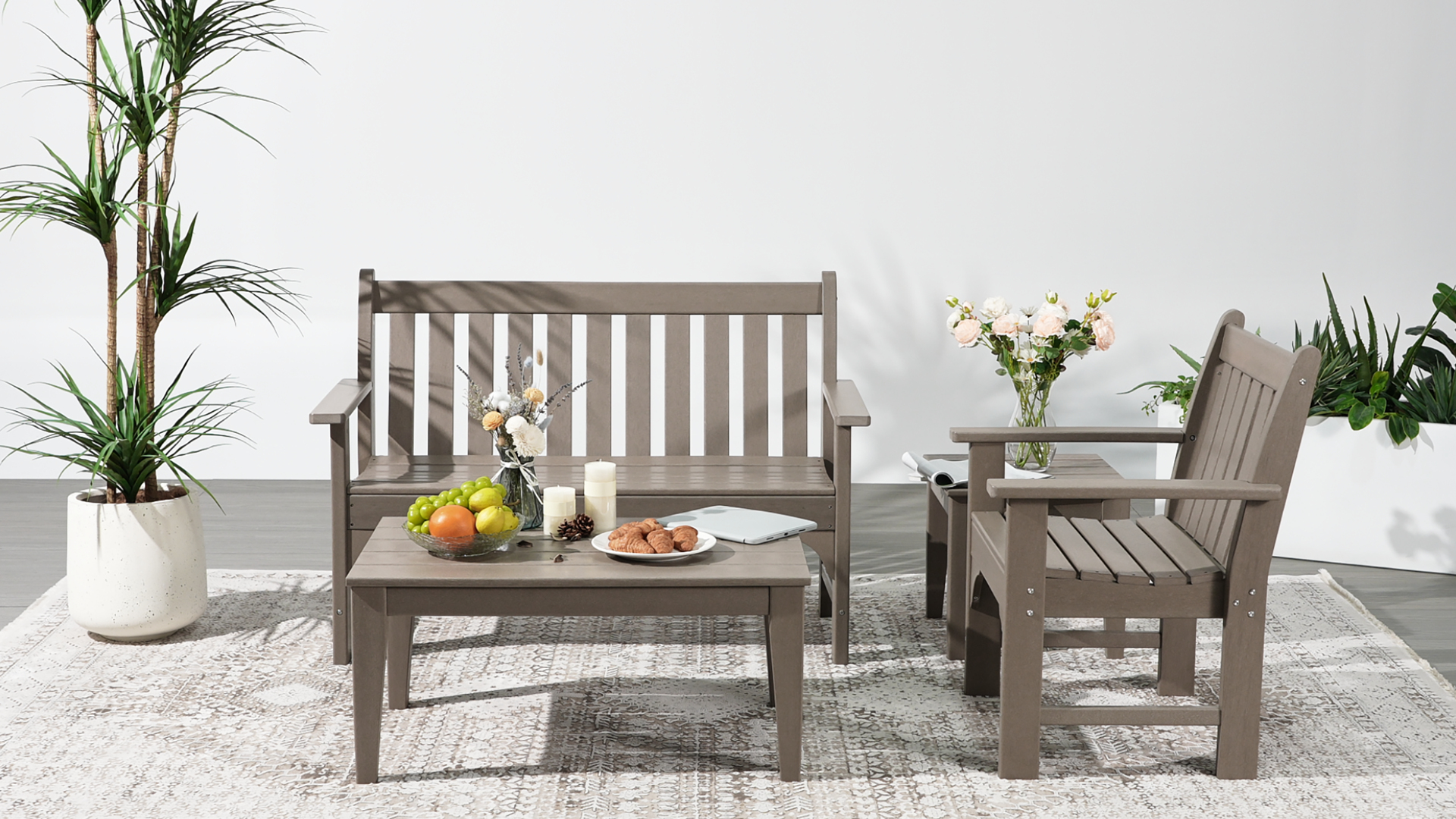 thumbnail video image 2 of WestinTrends Malibu 4-Piece HDPE Outdoor Patio Furniture Couch Set, White, 2 of 14