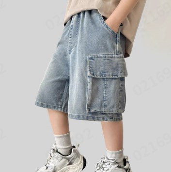thumbnail video image 2 of HUITKMM Boys Shorts Boy's Casual Straight Leg Jeans Loose Denim Short Pants with Pockets, 2 of 7