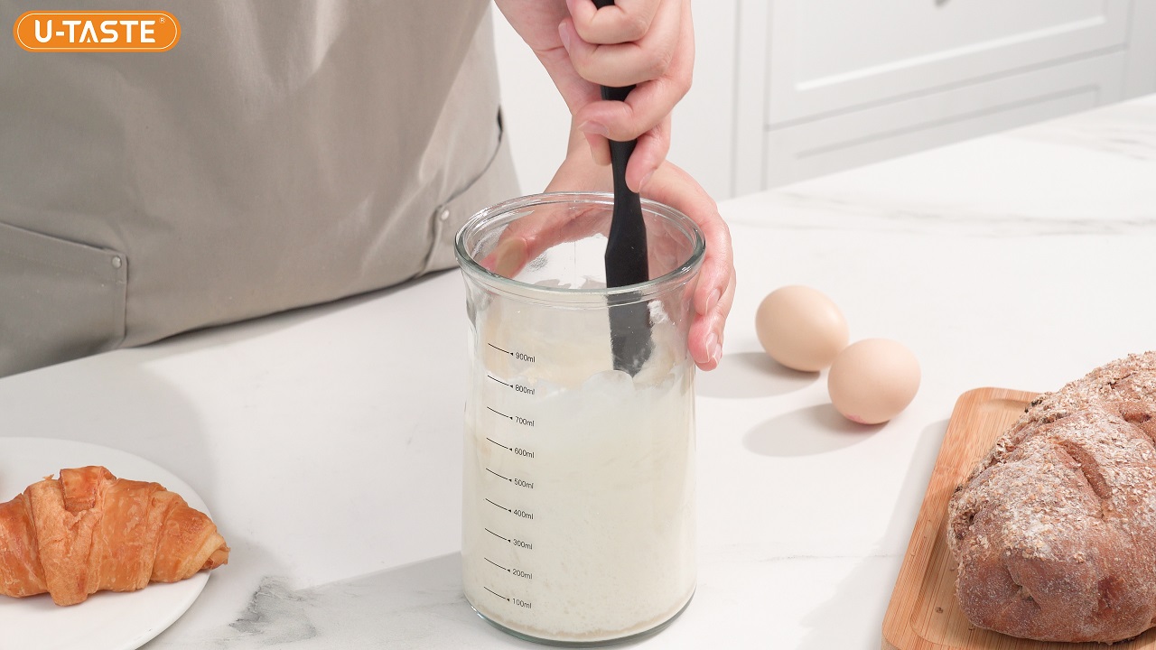 thumbnail video image 2 of U-Taste Silicone Jar Spatula: 600ºF Heat-Resistant Food-Grade 10in Long Sourdough Stirring Stick, Seamless Flexible Peanut Butter Spreader (Black), 2 of 10