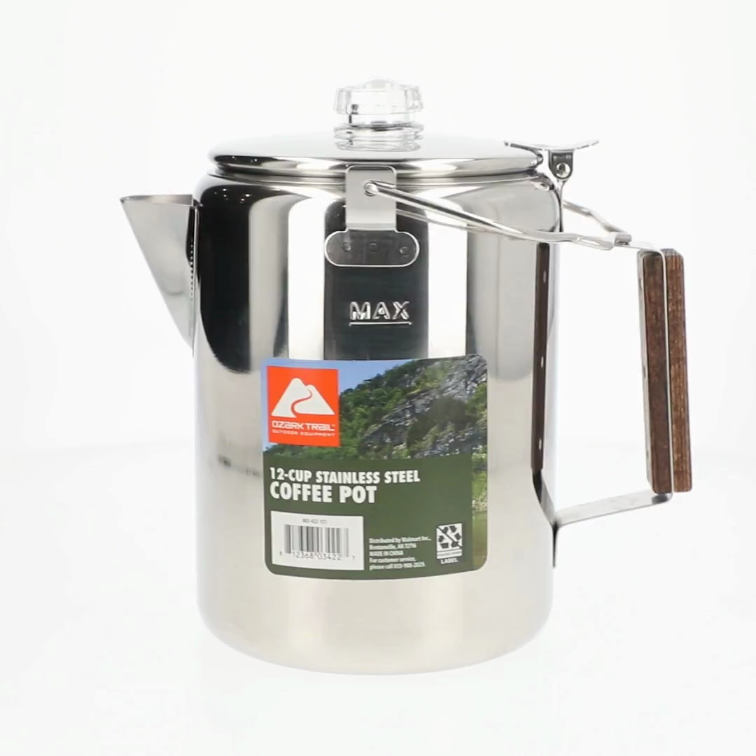 Ozark Trail Stainless Steel 12-Cup Percolator, outdoor camping coffee maker,  durable, easy to clean - Walmart.com