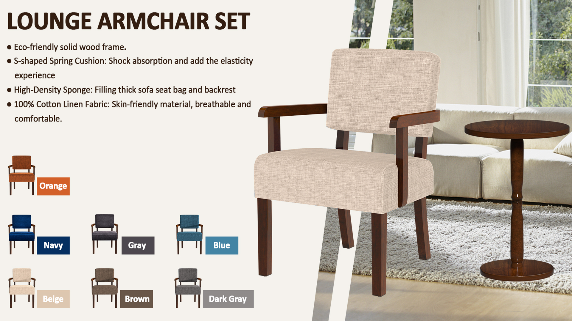 thumbnail video image 2 of FAGAGA Accent Chair Set of 2 with Table, Mid Century Modern Upholstered Chairs for Living Room,Gray, 2 of 8