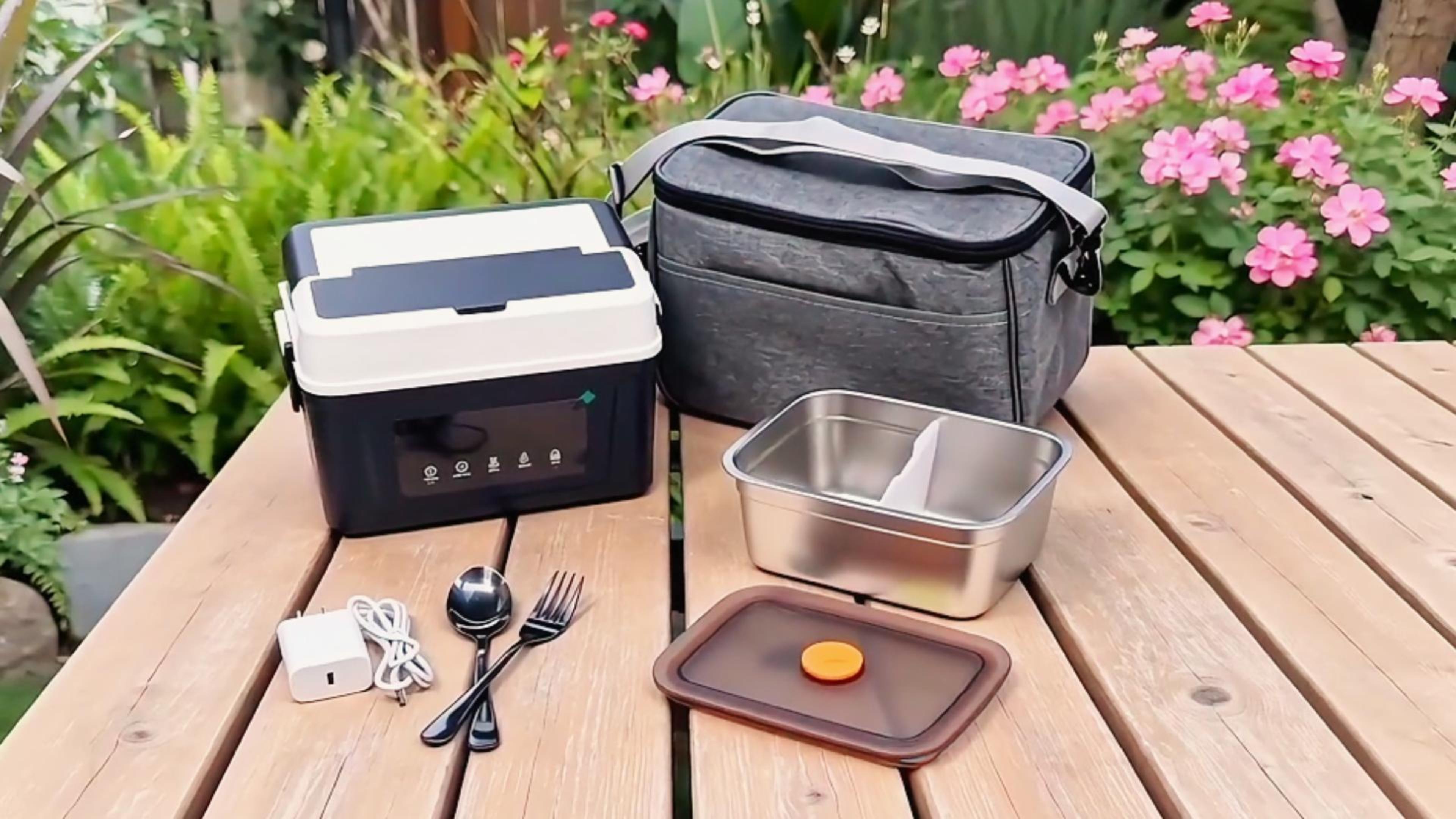 thumbnail video image 2 of Cordless Heated Lunch Box for Adults, 5-Sided Graphene Heating, 18000mAh Rechargeable, 1.5L/6.3Cups Large Capacity, Leakproof & BPA-Free, Smart Timer, Portable Bento Box for Work/Office/Truck, 2 of 10