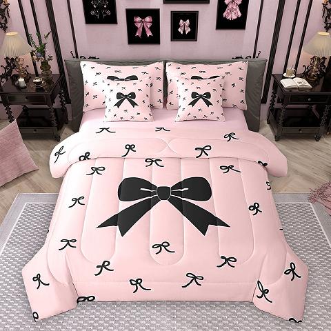 thumbnail video image 2 of Homewish Kawaii Bow 7-Piece Bedding Comforter Set,Cute Cartoon Bowtie King Bedding Sets,Neon Blue Bed Sheets For Girl Teens,Super Cozy Room Decor Reversible, 2 of 9