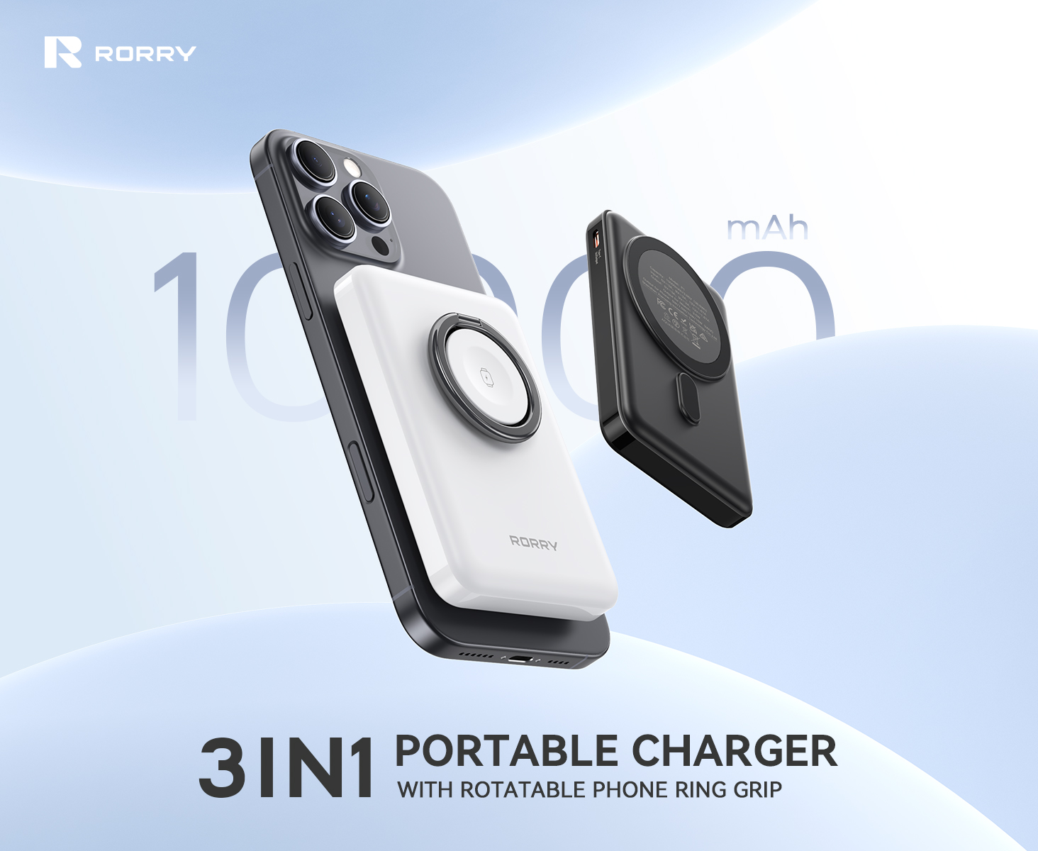thumbnail video image 2 of RORRY Magnetic Power Bank for iPhone & Apple Watch, 10000mAh Magsafe Portable Charger with Ring Stand, Fast Wireless Charging, for iPhone 16/15/14/13/12, Apple Watch Ultra/10/9/8/7/6, White, 2 of 7