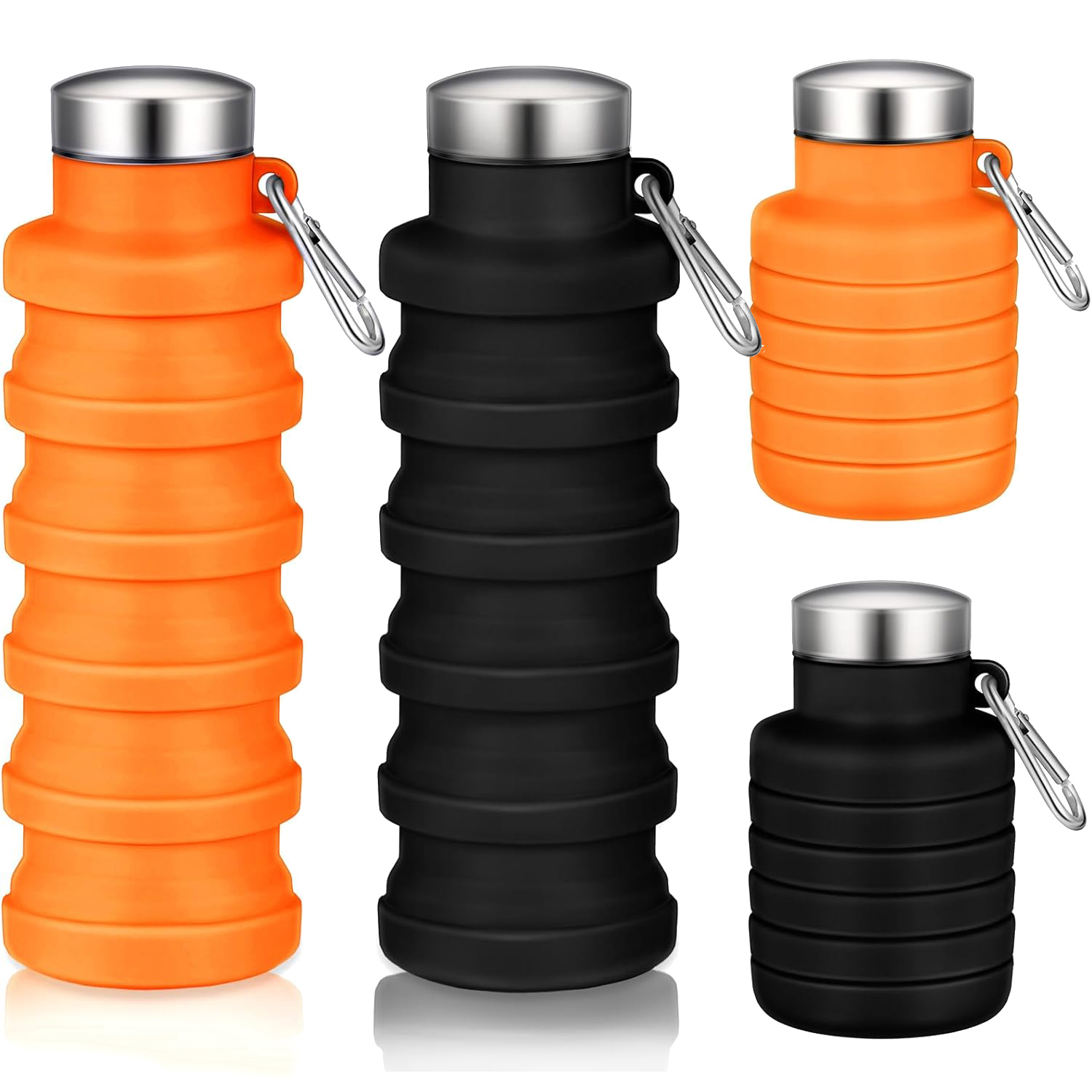 thumbnail video image 2 of 2 Pcs Collapsible Water Bottles 16.67oz Silicone Travel Foldable Portable Water Bottle with Buckle Silicone Lightweight Reusable Leakproof for Camping Hiking Cycling Sport (black Orange), 2 of 8