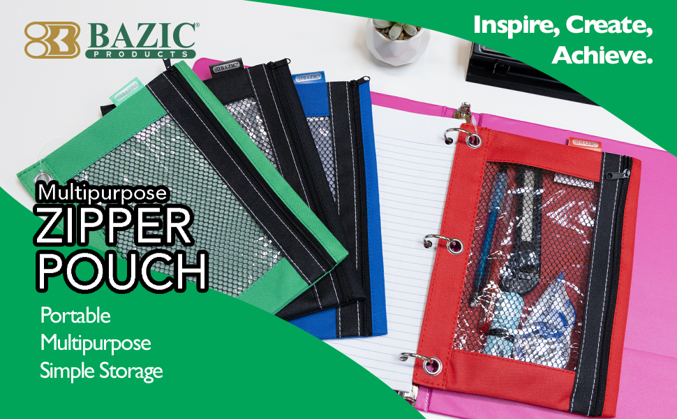 thumbnail video image 2 of BAZIC 3 Ring Pencil Pouch, Mesh Window, Assorted Color, 24-Pack, 2 of 8