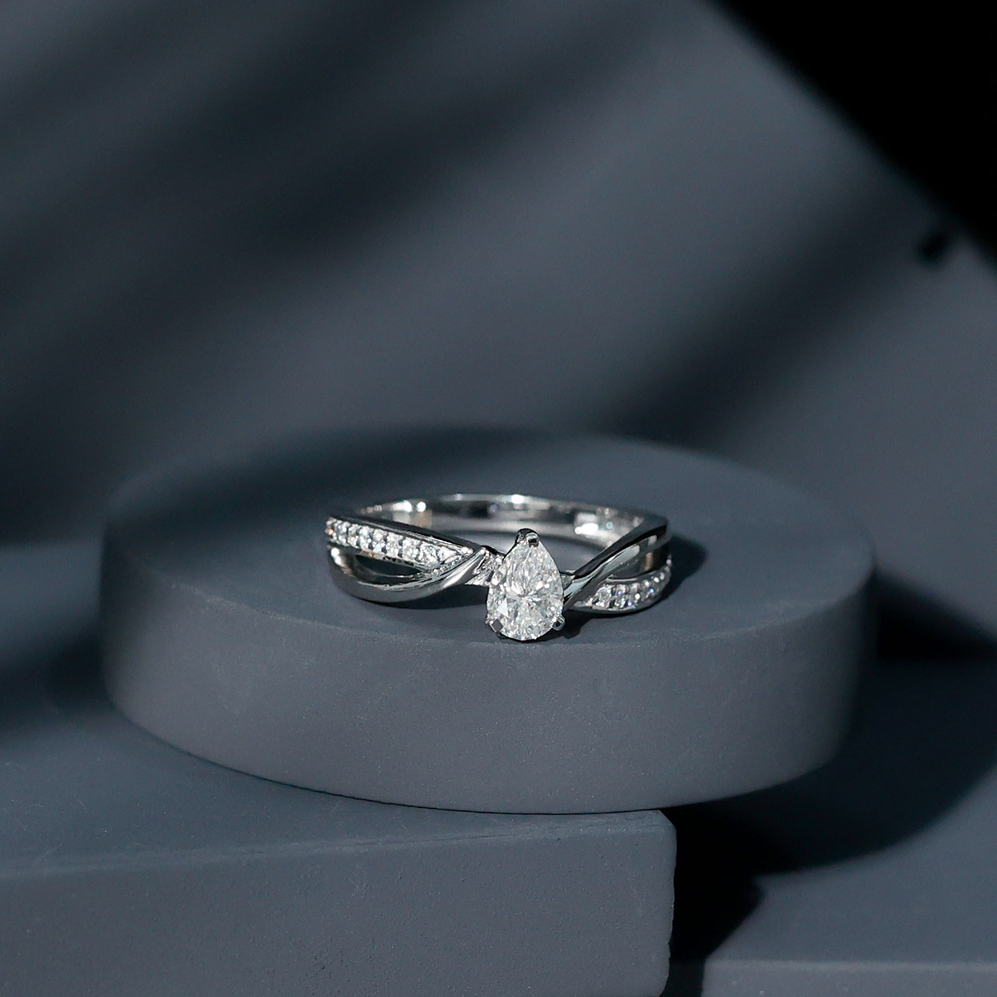 thumbnail video image 2 of Rosec Jewels Certified Moissanite Pear Shape Engagement Ring for Women - 5X7 mm Solitaire Ring - D-VS1 Quality, 14K White Gold, US 11.50, 2 of 7