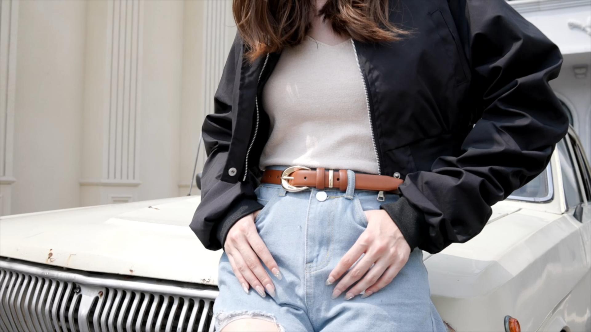 thumbnail video image 2 of Fianmy Women Skinny Leather Belt with Gold Buckle, Ladies Faux Leather Belts for Jeans Pants Dress, 2 of 9