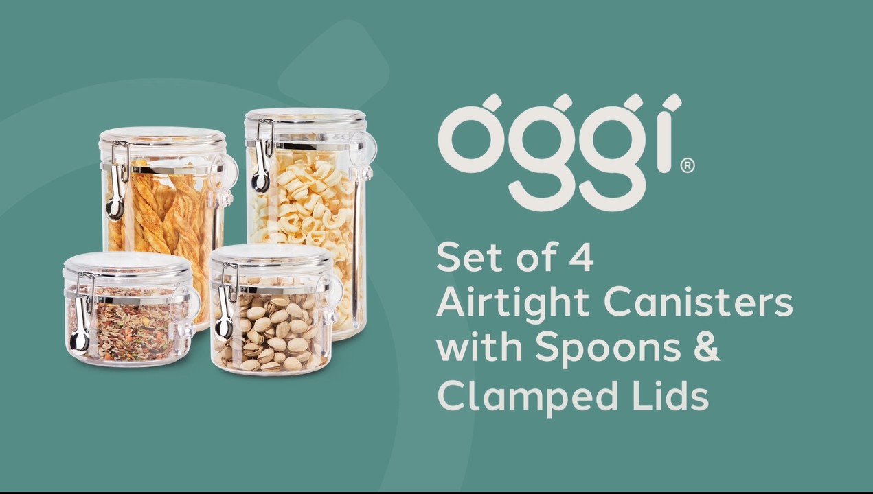 thumbnail video image 2 of Oggi Acrylic Canister Set with Spoons (4 Pieces), 2 of 10