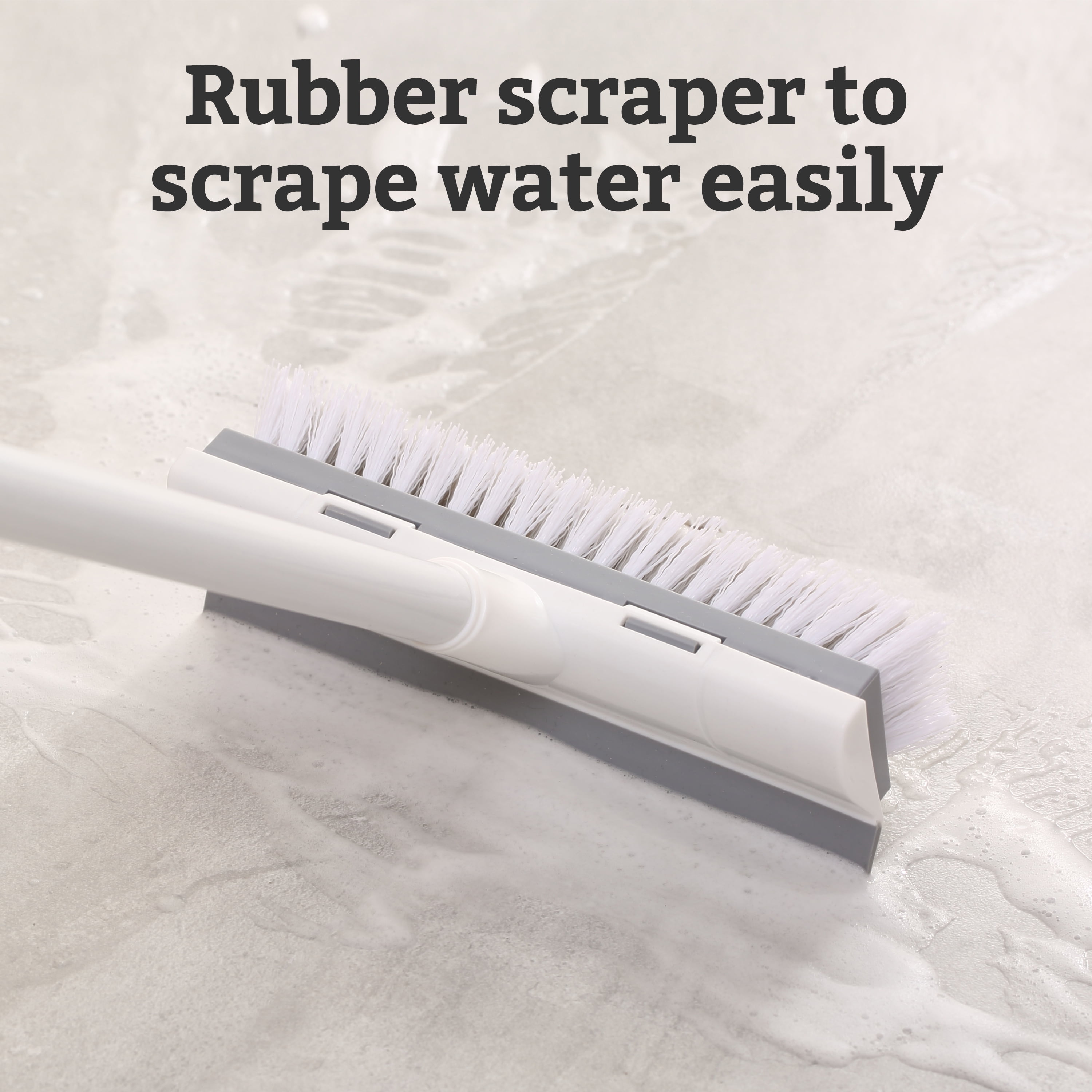 thumbnail video image 2 of Eyliden Floor Scrub Brush with Long Handle, 2 in 1 Scrape Brush Stiff Bristle Shower Scrubber for Cleaning Patio Bathroom Garage Kitchen Wall Deck Tub Tile, 2 of 8