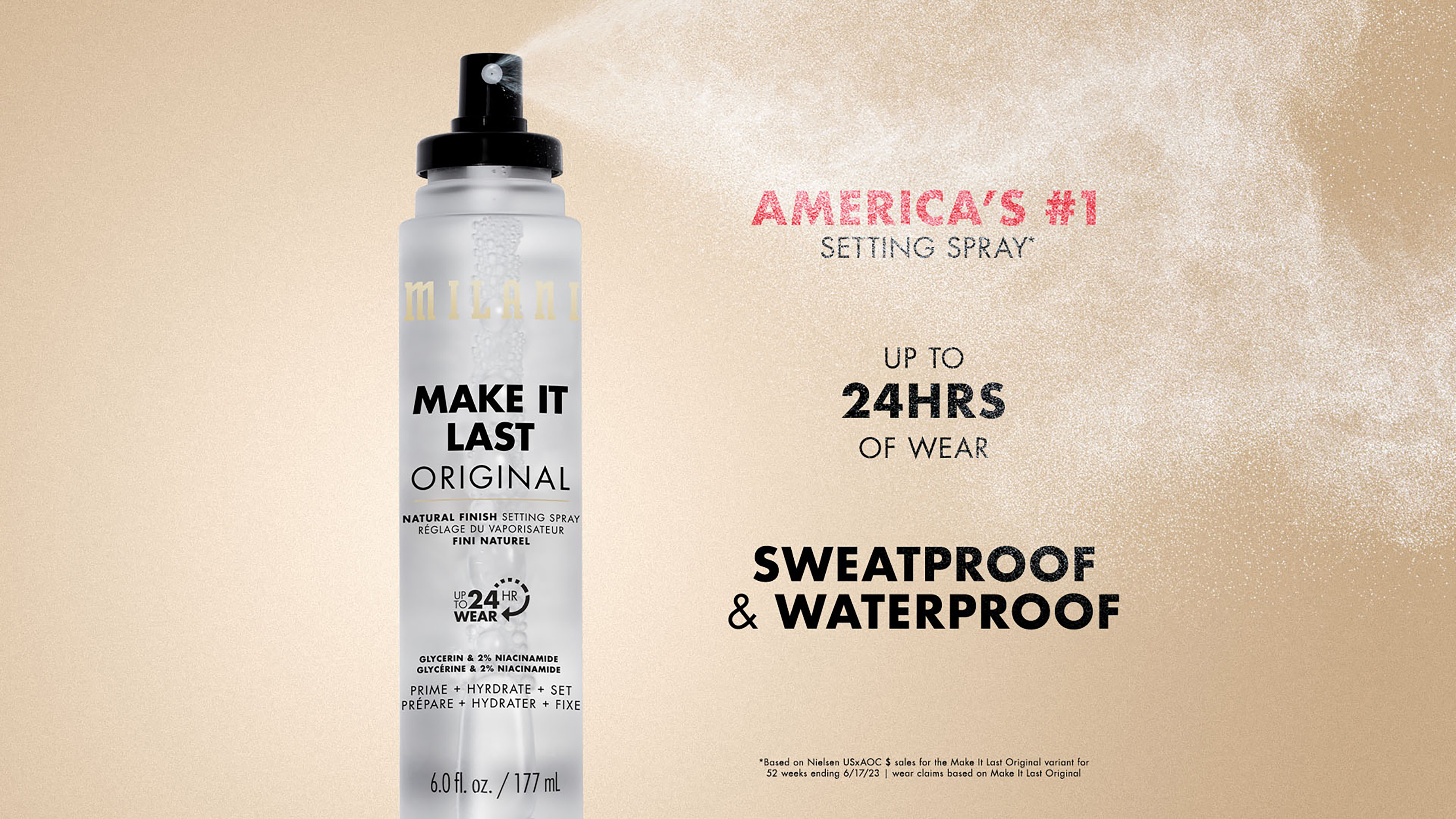 Milani Make It Last Jumbo XL Setting Spray, Prime + Hydrate + Set, Natural Finish, 6 fl oz