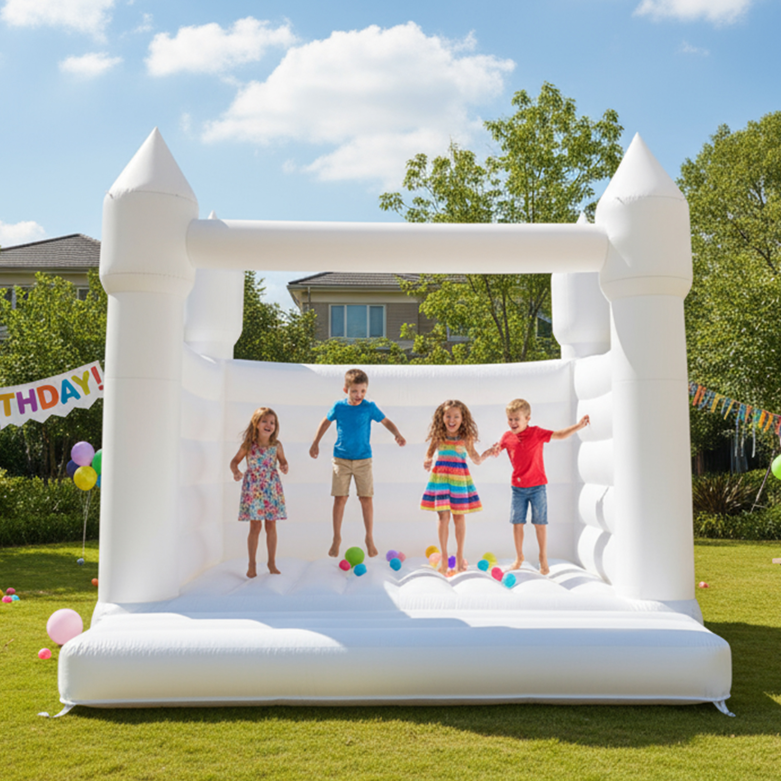 thumbnail video image 2 of Connsann 13 FT White Bounce House Oxford Material 4M-Oxford for Kids and Adults, 2 of 7