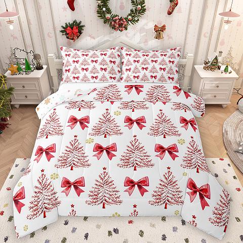 thumbnail video image 2 of Homewish Ribbon Bow Tie Bedding Comforter Set,Merry Christmas Twin Comforter Sets,Red White Bedding Set For Kids,Breathable Home Decor Reversible,2-Piece, 2 of 9