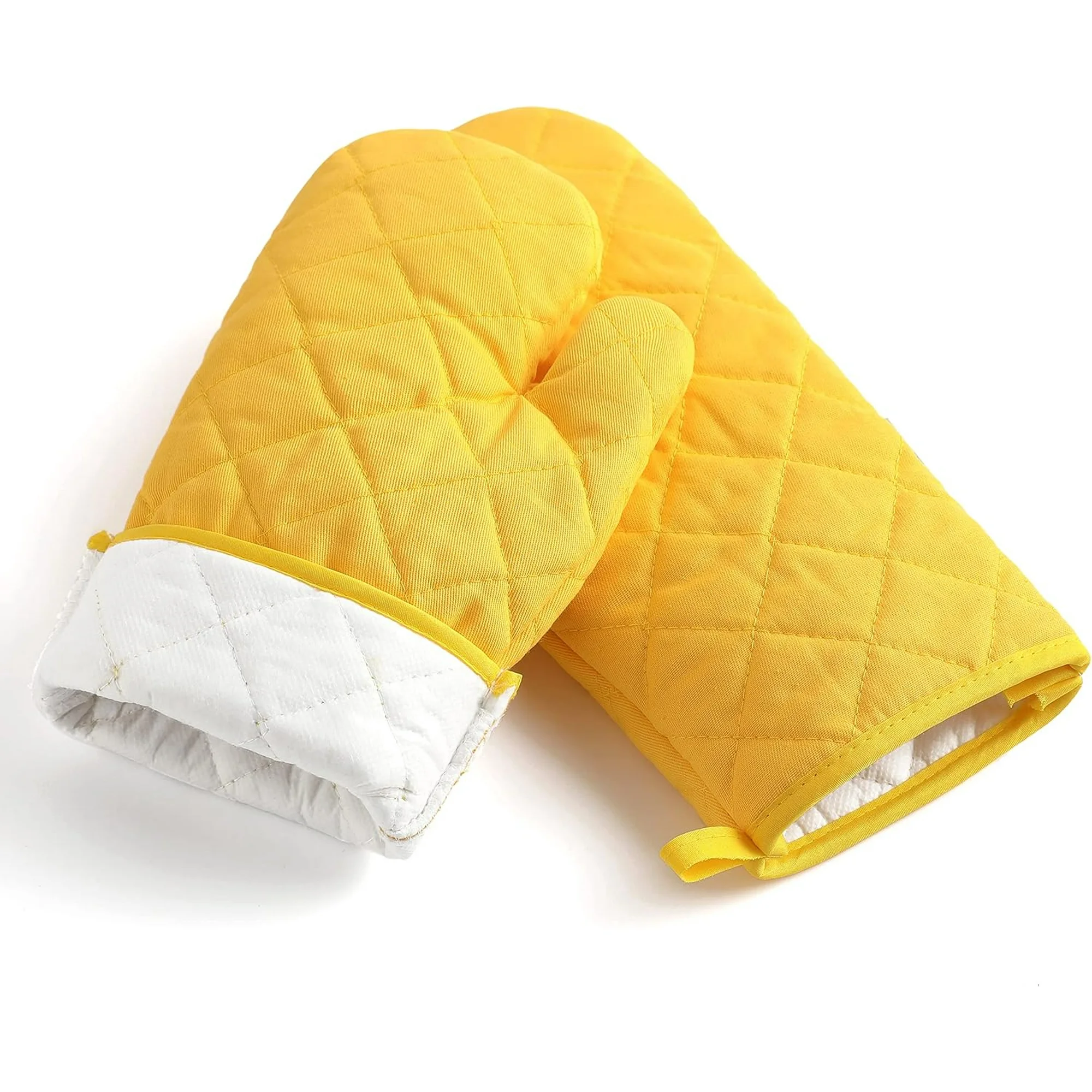 thumbnail video image 2 of HEETLY Heavy Duty 500°F Heat Resistant Oven Mitts and Pot Holder Sets, 12" Long 100% Cotton 4-Piece Kitchen Set, 2 of 6