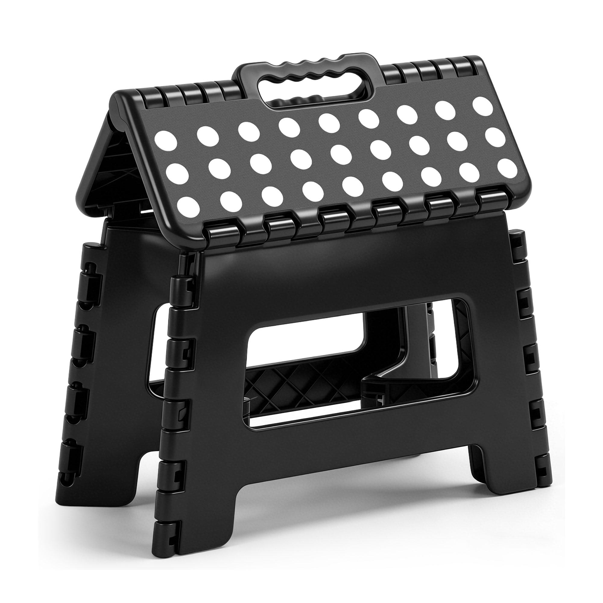 thumbnail video image 2 of JONPONY Folding Step Stool - 9"Lightweight Step Stool is Sturdy Enough to Support  and Safe Enough. Opens Easy with One Flip. Great for Kitchen, Bathroom, Bedroom, Black, 2 of 10