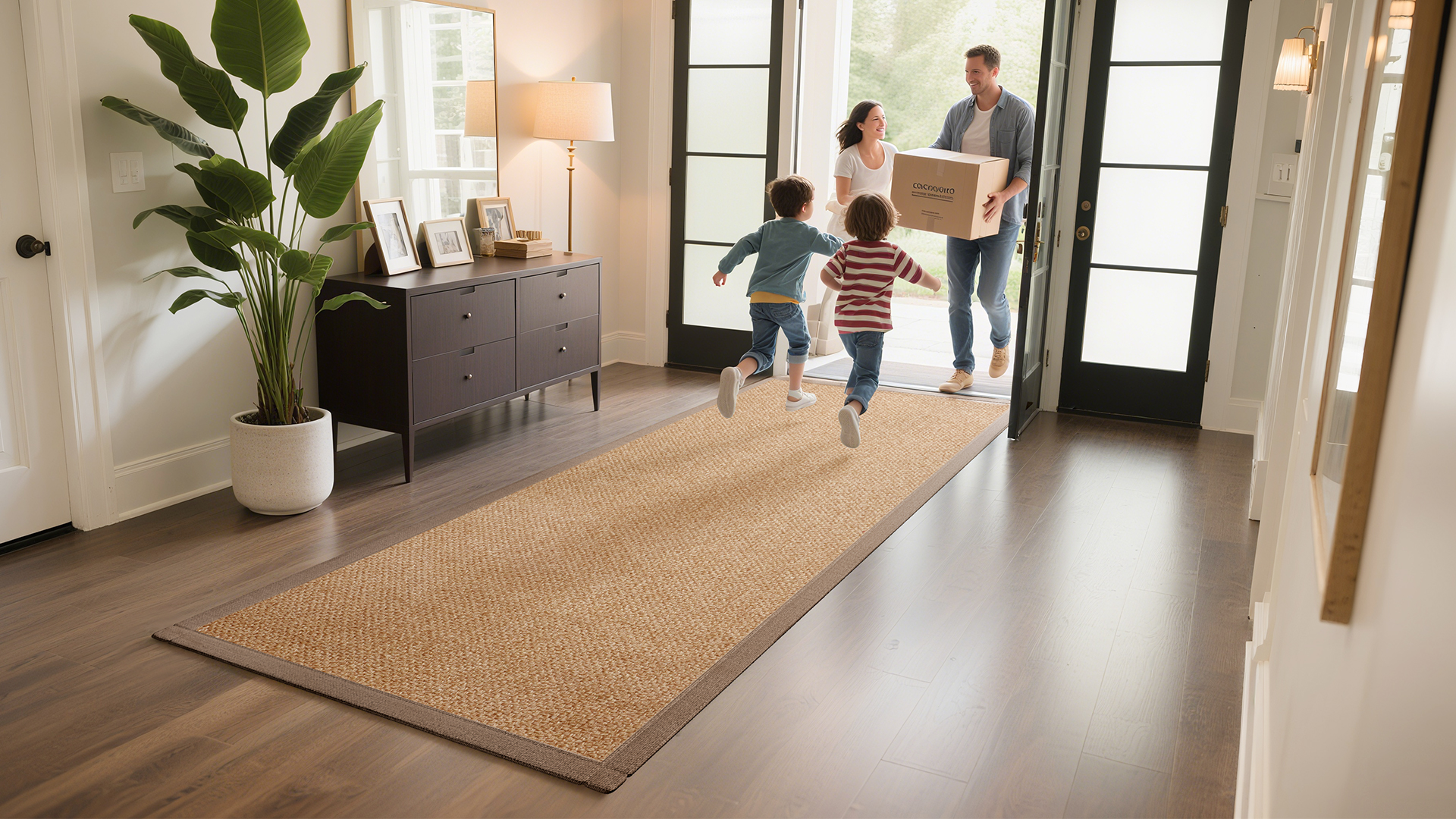 thumbnail video image 2 of QiCaiJia Hallway Runner Rug 2x6 ft BrownJute Like Kitchen Runner Mat Rugs Non Slip, Woven Soft Entryway Farmhouse Runner Boho Floor Carpet for Indoor Laundry Hall Backdoor Bedroom Living Room, 2 of 7