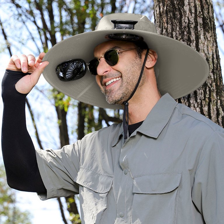 fanLINGNI Solar Powered Wide Brim Sun Hat, UPF 50+, Dual USB  display picture 3