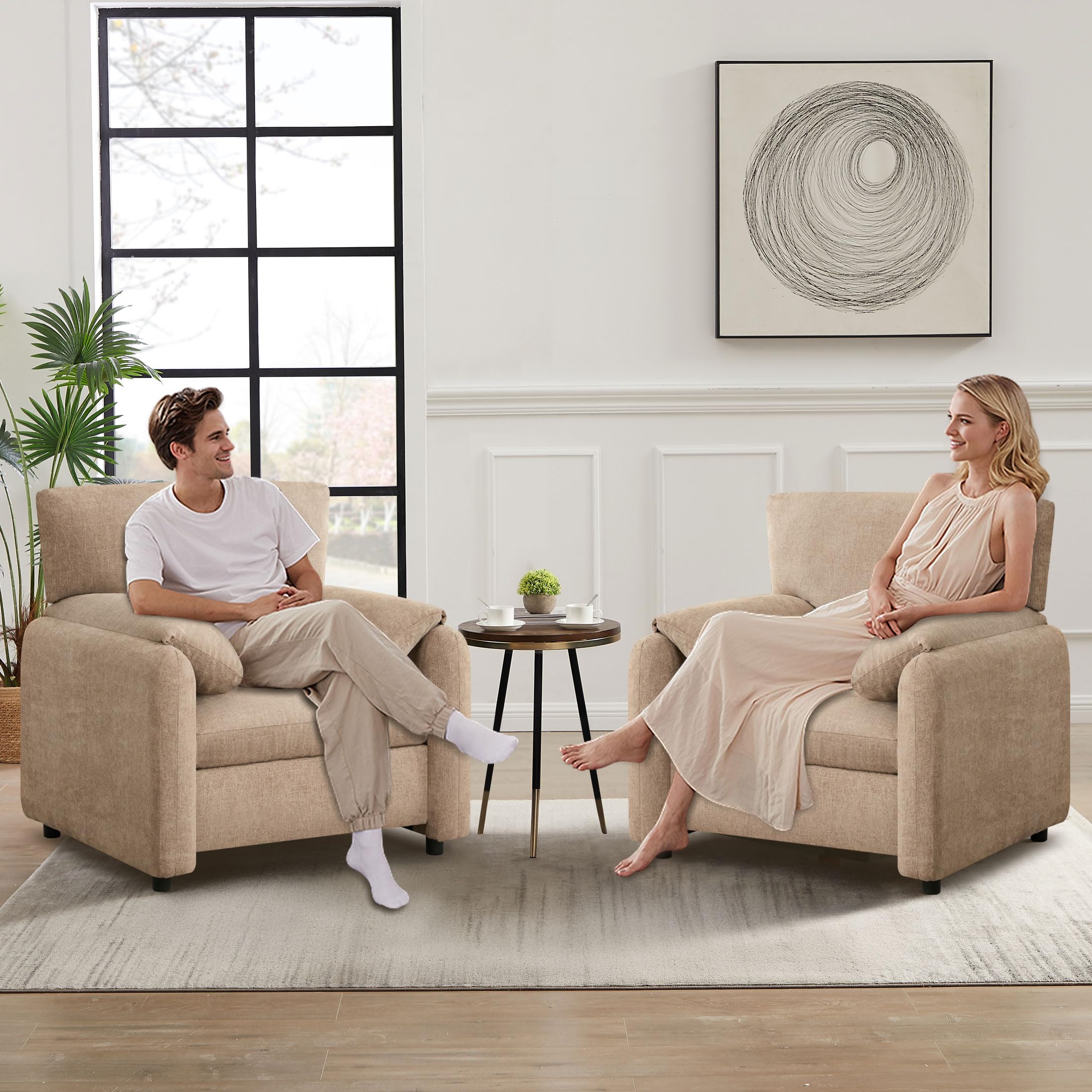 thumbnail video image 2 of JONPONY Oversized Accent Chairs, 39" Wide Single Sofa Chair with Comfy Upholstered, Modern Chenille Lounge Chair, Comfortable Reading Chair for Living Room & Bedroom (Brown, 2 Pack), 2 of 9