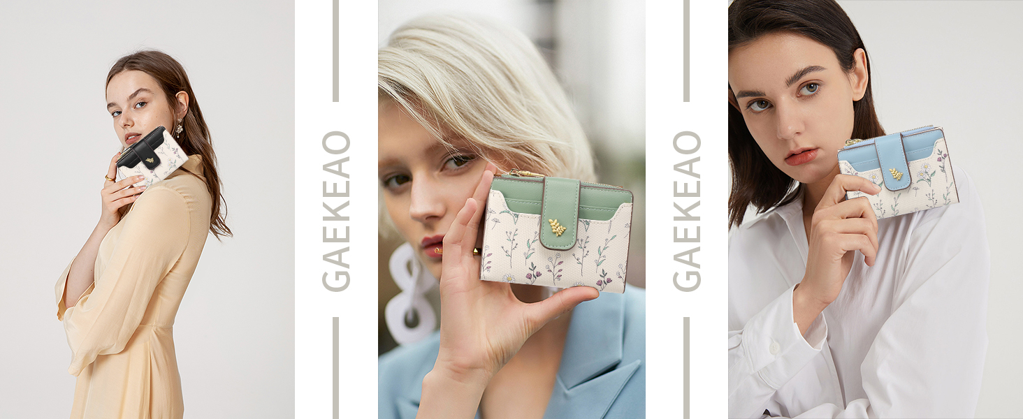 thumbnail video image 2 of GAEKEAO Small Wallet for Women Slim Bifold Leather Credit Card Holder Purse Zipper Pocket Coin Wallets with ID Window, 2 of 8