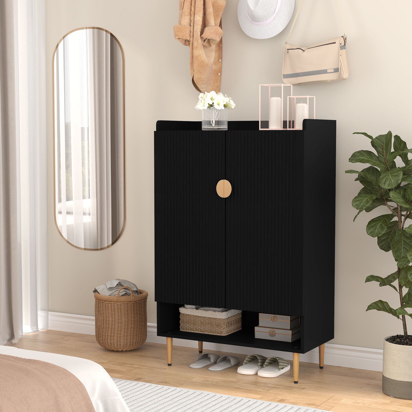 thumbnail video image 2 of CBJCBJ 7-Tier Shoe Cabinet Storage with 2 Door and Adjustable Shelves Wood Shoes Rack for Entryway, Brown, 2 of 10