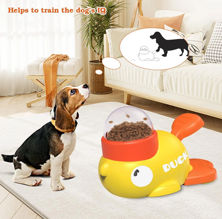 thumbnail video image 2 of Duck Shape Dog Treat Dispenser,Duck pet feeder- Interactive Dog Toys for Mental Stimulation, Slow Feeder Puzzle Toy for Small Medium Dogs & Cats,IQ Training Food Dispenser,Yellow 8.66"*5.51", 2 of 10