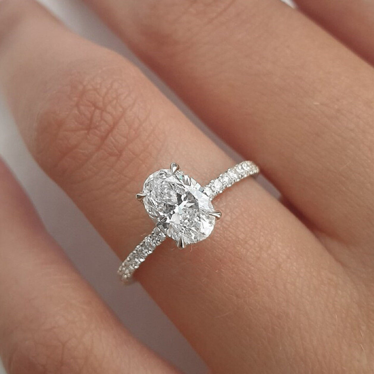 thumbnail video image 2 of solitaire jewels 1.5CT Oval Moissanit Hidden Halo Engagement Ring For Women, 10K Rose Gold, 2 of 7