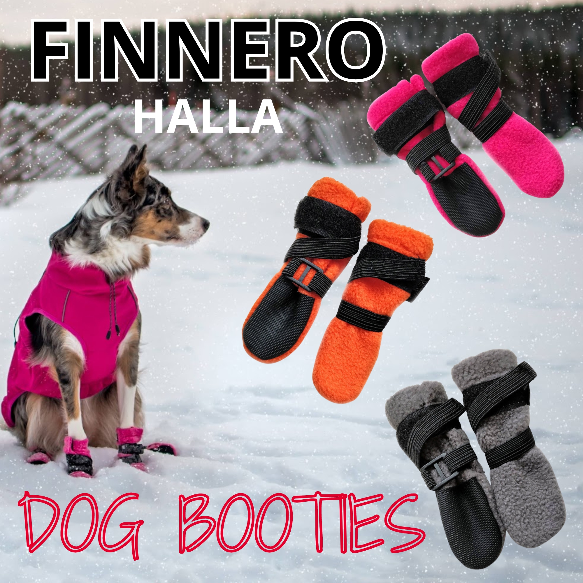 thumbnail video image 2 of FINNERO HALLA Dog Booties, Winter Paw Protectors with Non-Slip Sole & Adjustable Straps – XXS, Orange, 2 of 11