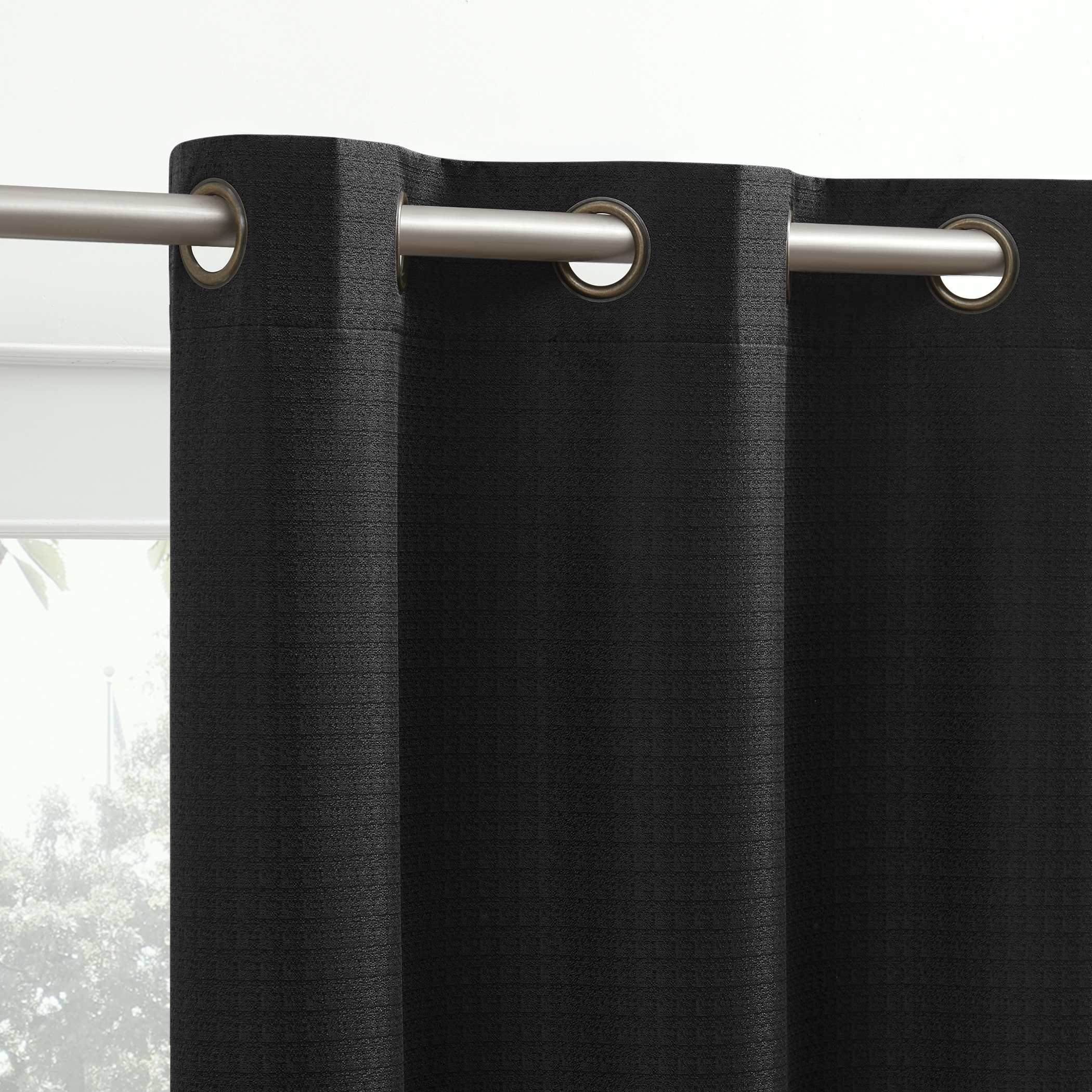 thumbnail video image 2 of Sun Zero Bryant 2-Piece Textured Thermal Insulated 100% Blackout Grommet Top Curtain Panel, Black, 37”W x 84"L, 2 of 10