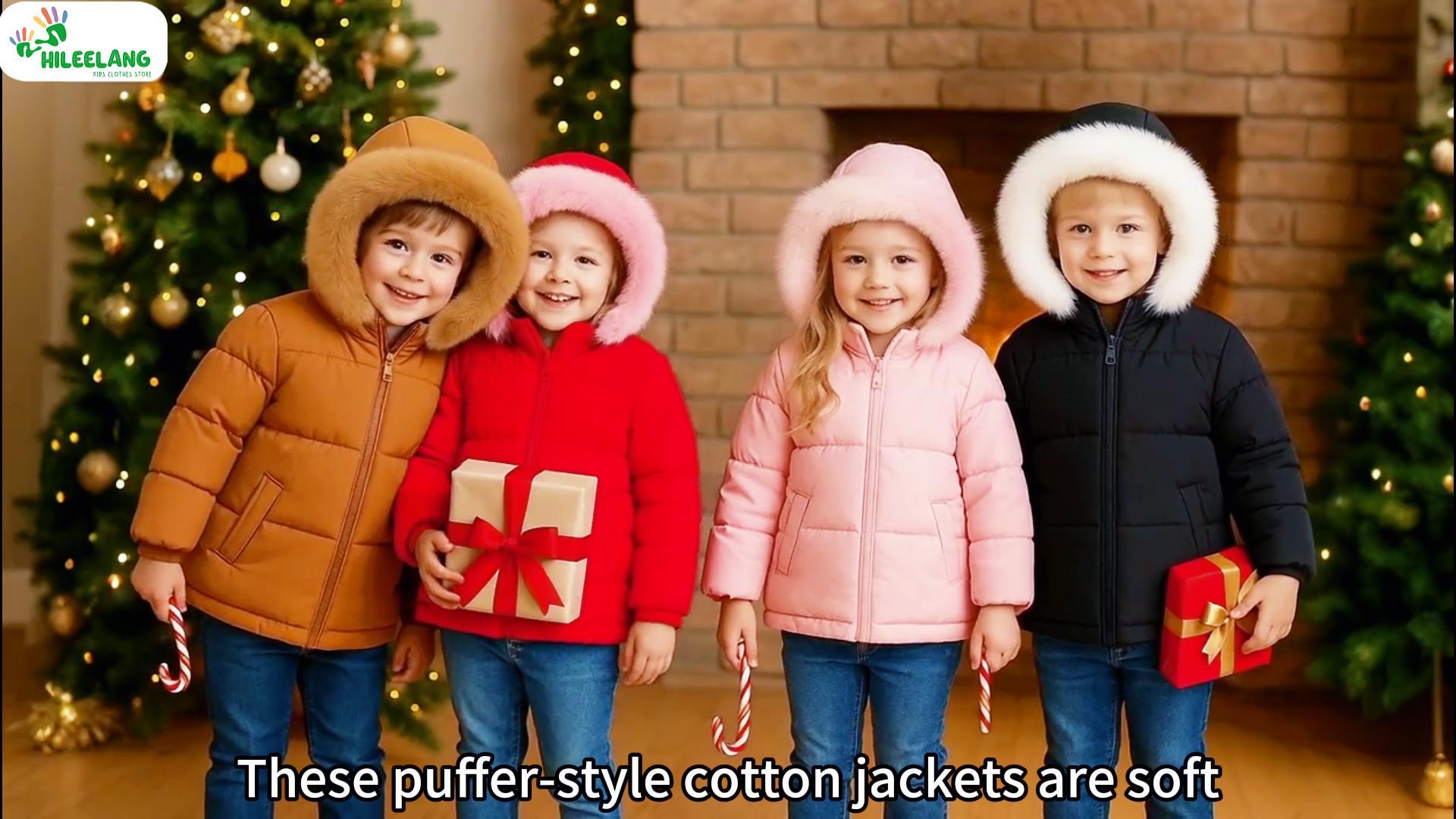 thumbnail video image 2 of HILEELANG Toddler Baby Kids Winter Puffer Jacket with Detachable Hood and Faux Fur Trim – Warm Windproof Water-Resistant Coat for Boys and Girls 12M–7T, Red, 2 of 9