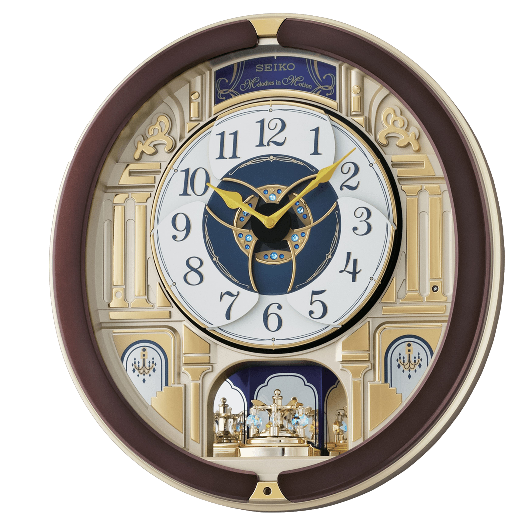 thumbnail video image 2 of Seiko Golden Pillars Melodies in Motion, Musical Round, Quartz, Analog, QXM356BRH, 2 of 7