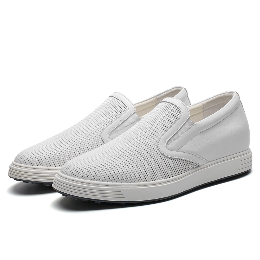 thumbnail video image 2 of CMR CHAMARIPA Men's Height Increasing Shoes - White Leather Slip-On Casual Shoes 6CM / 2.36 Inches, 2 of 10