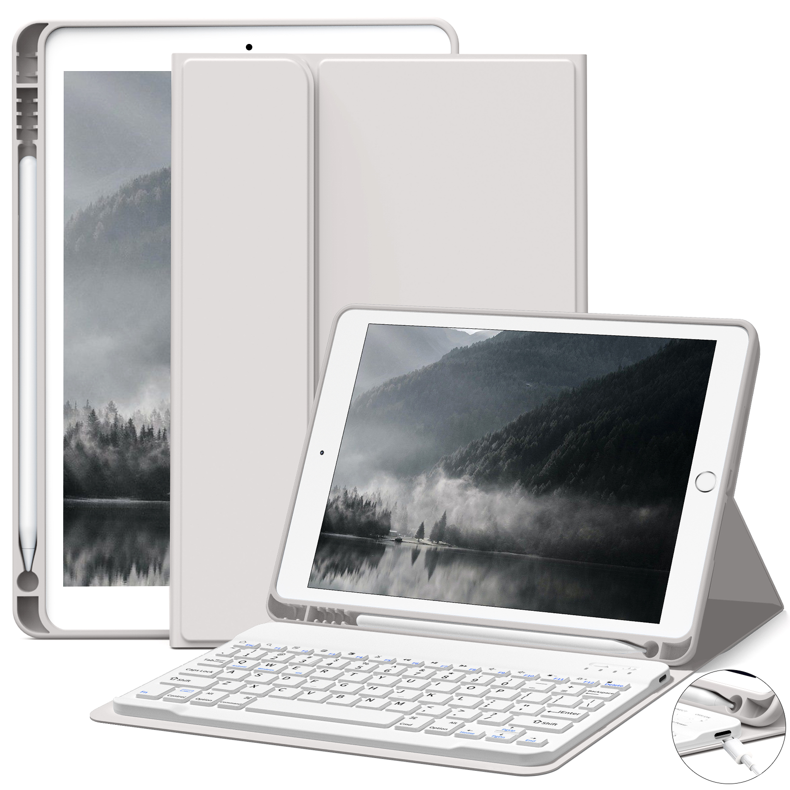 thumbnail video image 2 of ZKTUYU Keyboard Case for iPad 9th Generation 2021/8th Gen 2020/7th Gen 2019 10.2 Inch, Stand Folio Keyboard Cover with Pencil Holder, Magnetically Detachable Wireless Bluetooth Keyboard, Gray, 2 of 9