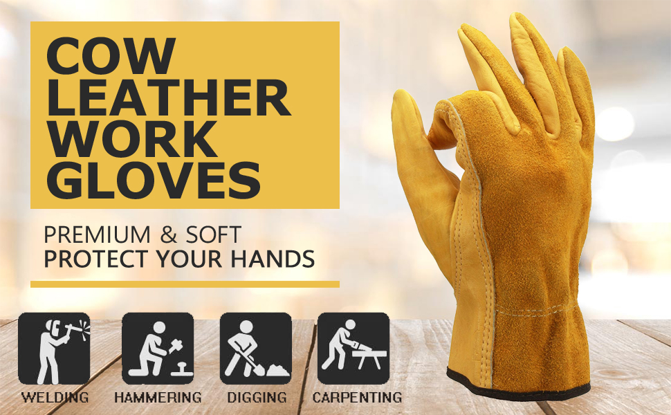 thumbnail video image 2 of Gardening Gloves with Waterproof Sleeves, Cowhide Leather Work Gloves for Men Women, Gold XL, 2 of 8