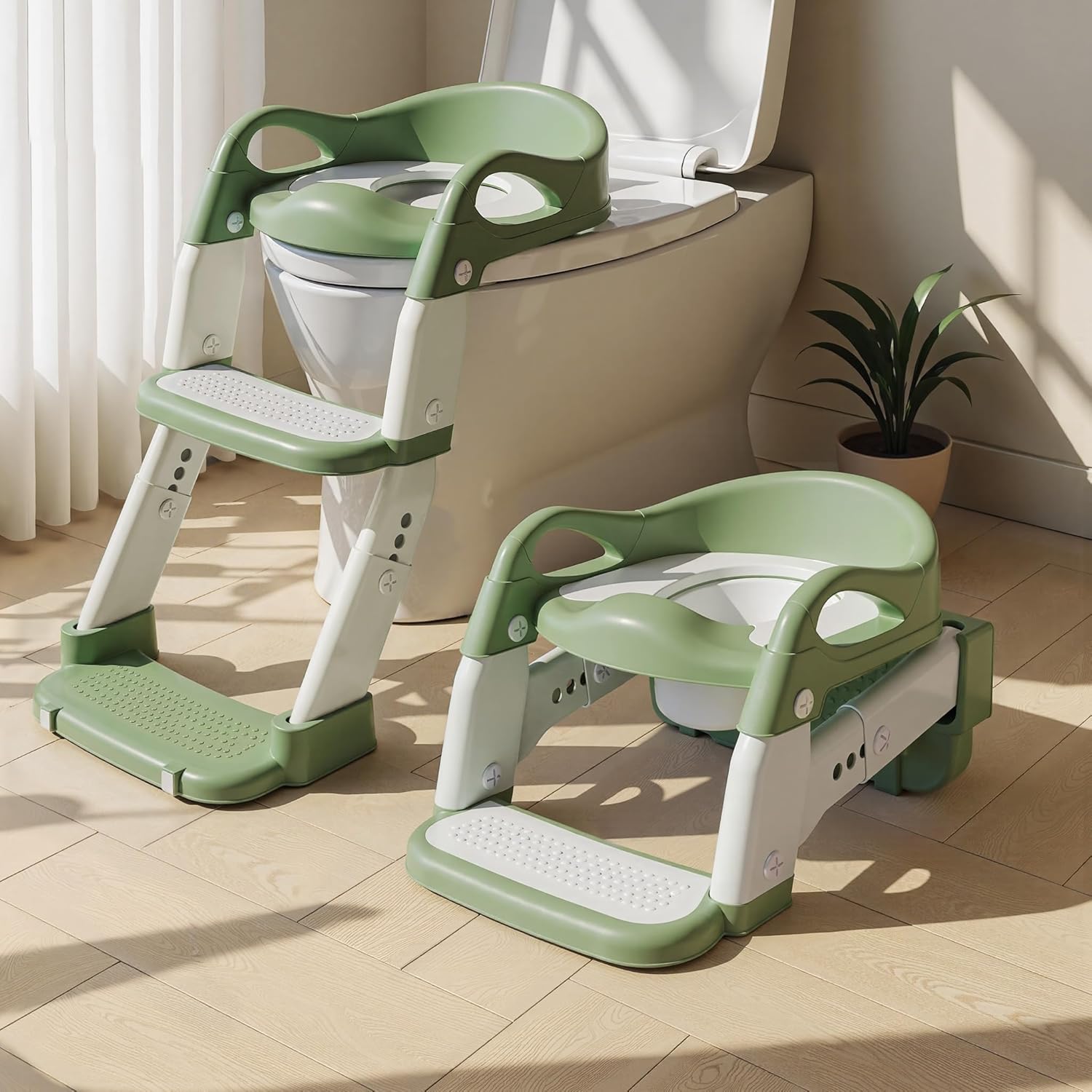 thumbnail video image 2 of Xugoox Potty Training Seat, Three-In-One Training Potty, Adjustable Folding Potty Seat with Splash Guard Non-Slip Mat and Safety Handle, Comfortable Boy and Girl's Potty Chair (Green), 2 of 9