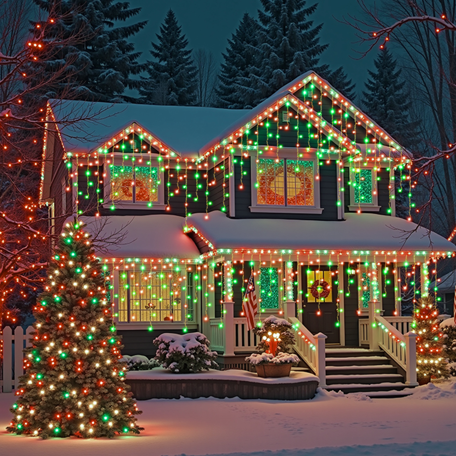 thumbnail video image 2 of RGB Color Changing LED Icicle Lights For Outside House With 42-Key Remote,40FT LEDs Hanging Twinkle Christmas String Lights For House Roof Halloween Xmas,43 Modes,Timer,Holiday Presets,IP54, 2 of 9