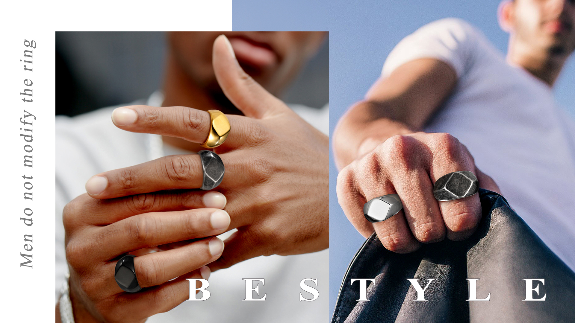 thumbnail video image 2 of Bestyle Men Rings Rhombus Signet Band Ring Simple Chunky Hip Hop Ring Stainless Steel Statement Index Ring for Husband Son Dad, Size 12, 2 of 9