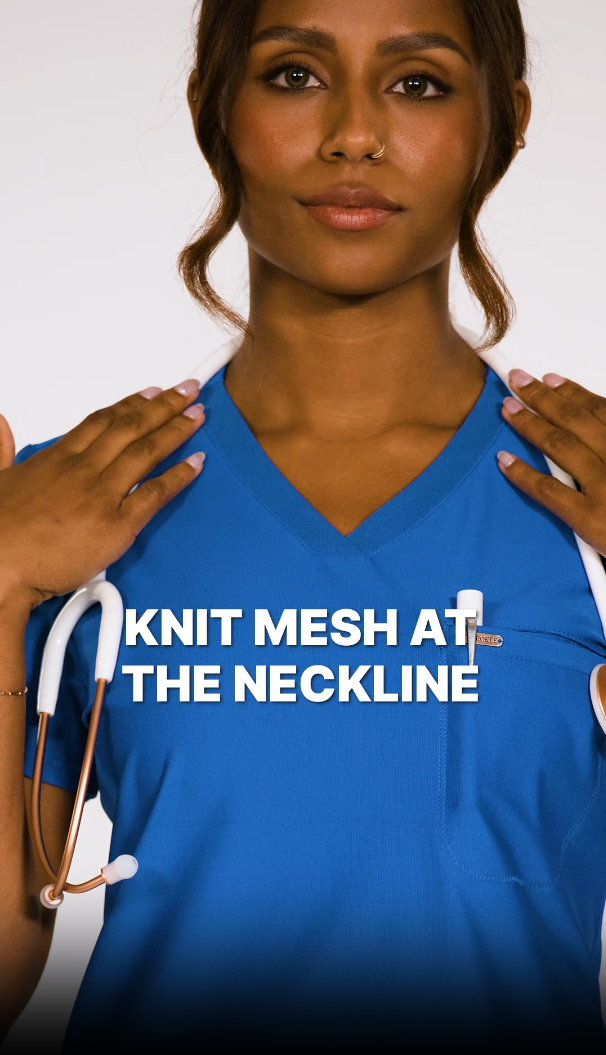 thumbnail video image 2 of Cherokee Form Scrubs Top For Women Tuckable V-Neck CK819, XXS, Caribbean Blue, 2 of 9