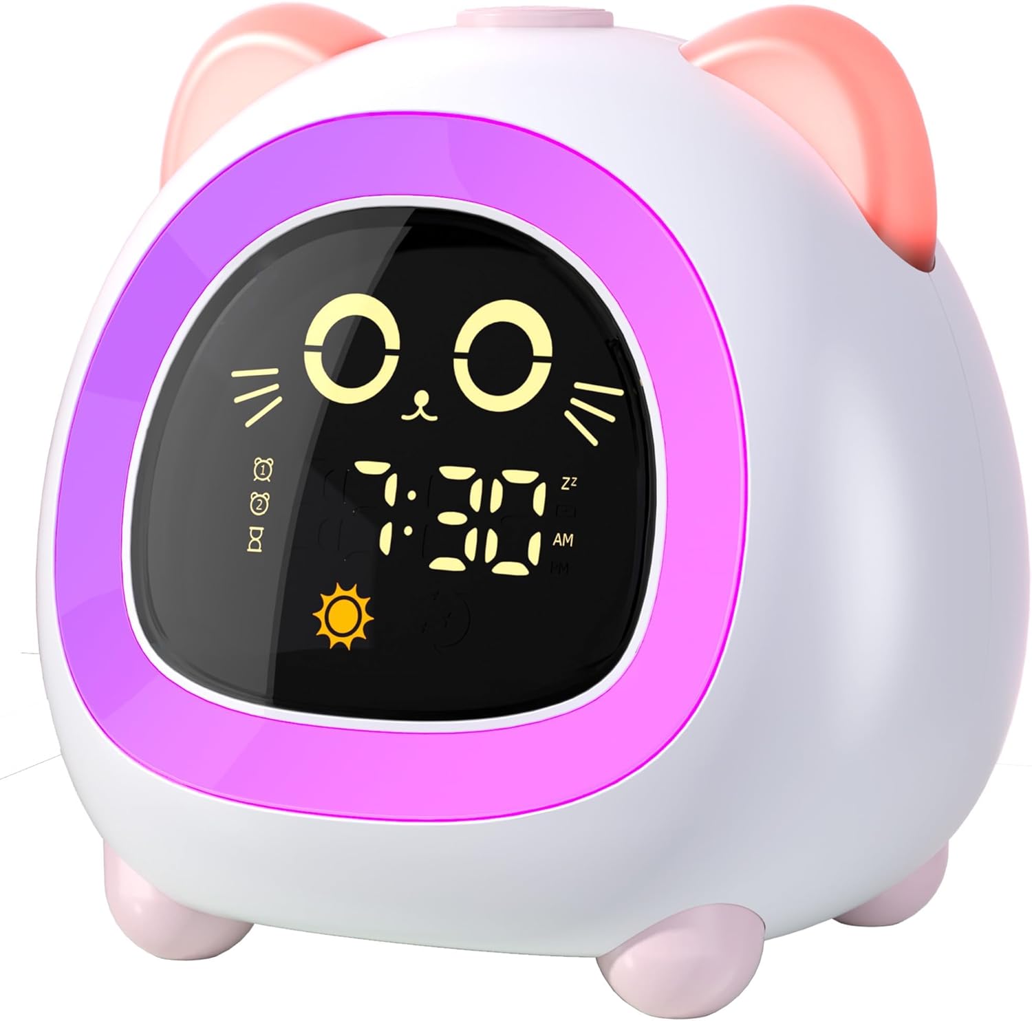 thumbnail video image 2 of Sailstar Kids Alarm Clock with OK to Wake Light, Sleep Trainer and Dual Alarm, Pink Cat Design, 2 of 9