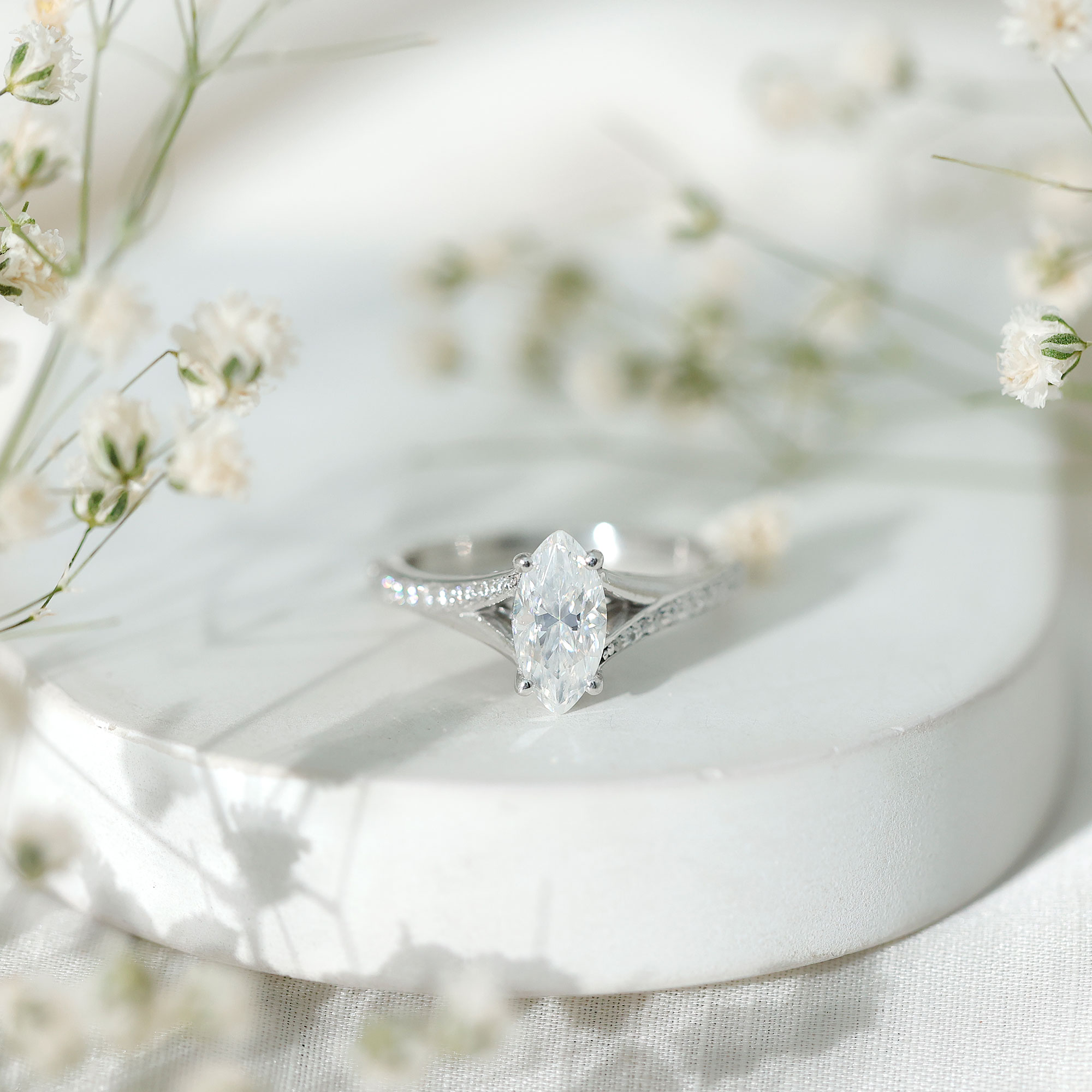 thumbnail video image 2 of Rosec Jewels Silver Marquise Moissanite Engagement Ring 1 Ct - D-VS1 Quality Certified Moissanite Ring - Ready to Gift for Women, US 6.00, 2 of 9