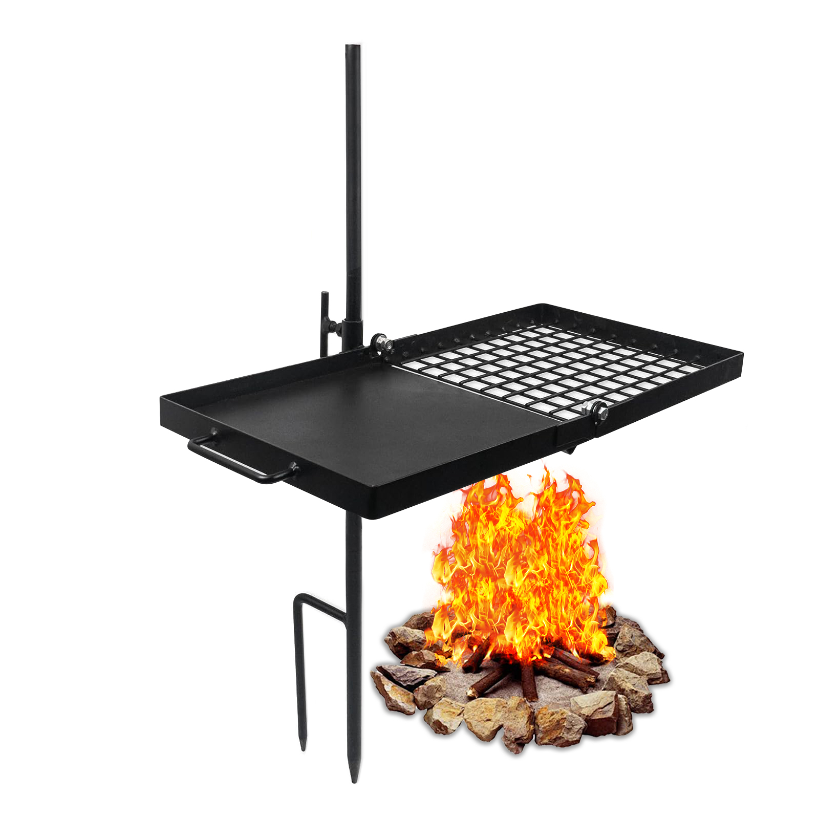 thumbnail video image 2 of 24" Heavy Duty Folding Campfire Grill, Compact Swivel Grill Design, Fire Pit Grill for Campfire Cooking，Camping Griddle for Outdoor Open Flame Cooking, 2 of 10